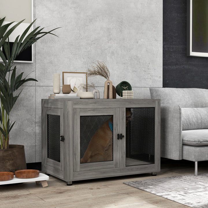 PawHut Pet Crate End Table with Water-resistant Cushion or Large Medium Dogs, White