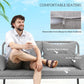 Outsunny 2 Pieces Wicker Patio Furniture Set, Small Patio Seat with Outdoor Loveseat, Glass Top Table and Cushions, Light Grey