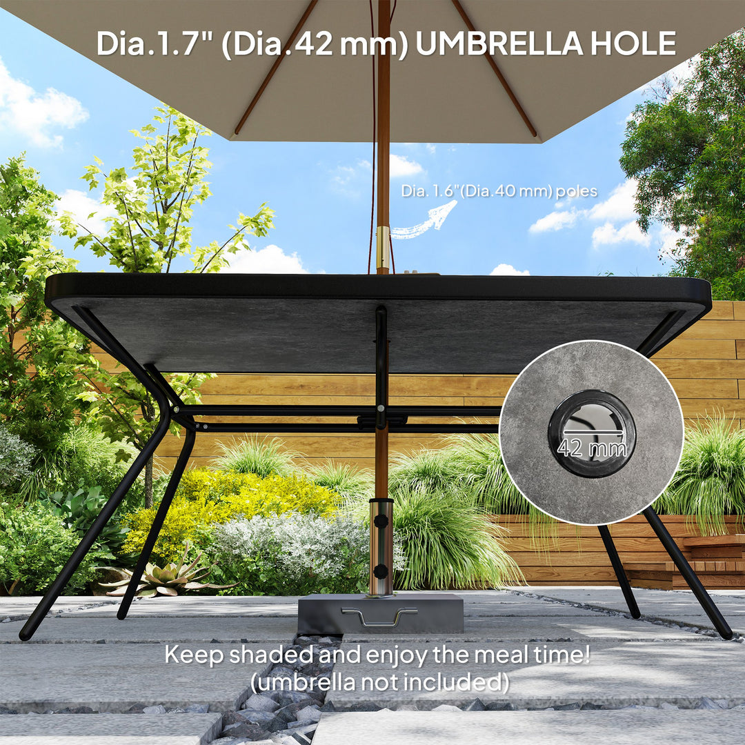 Outsunny Rectangle Outdoor Dining Table for 6, with 1.7" Umbrella Hole, Easy Clean DPC Plastic Tabletop, 55" x 31.5" x 28"
