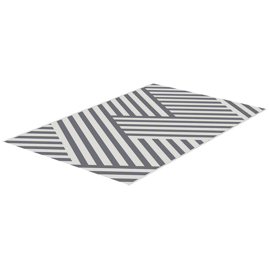 Outsunny Reversible Outdoor RV Rug, Patio Floor Mat, 6' x 9' Plastic Rug for Backyard, Deck, Beach, Camping, Grey and Cream