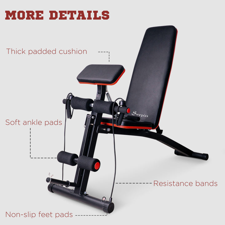 Soozier Foldable Press Bench Adjustable Dumbbell, Weight Training Bench Exercises Gym Chair, Black & Red