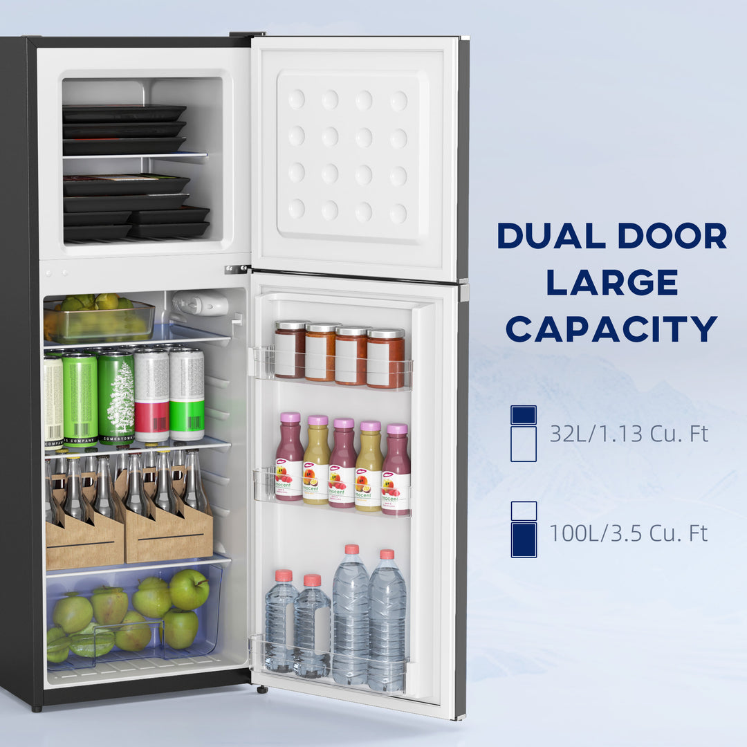 HOMCOM Double Door Mini Fridge with Freezer, 4.6 Cu.Ft Small Refrigerator with Thermostat, Shelves, Reversible Door, Silver