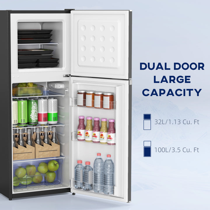 HOMCOM Double Door Mini Fridge with Freezer, 4.6 Cu.Ft Small Refrigerator with Thermostat, Shelves, Reversible Door, Silver