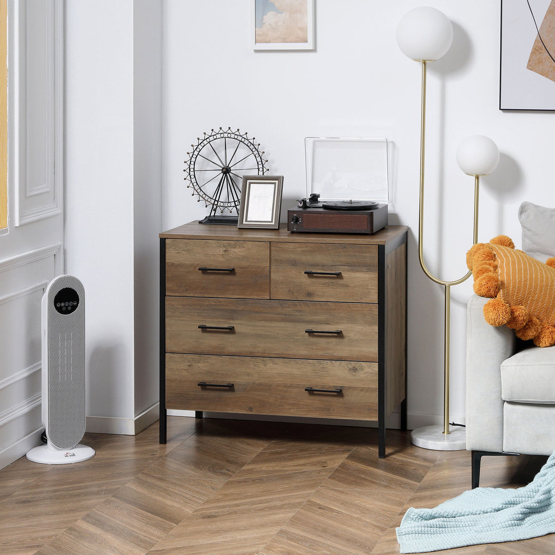 HOMCOM Dresser for Bedroom with 4 Drawers, Chest of Drawers with Metal Frame and Handles for Living Room, Hallway, Brown