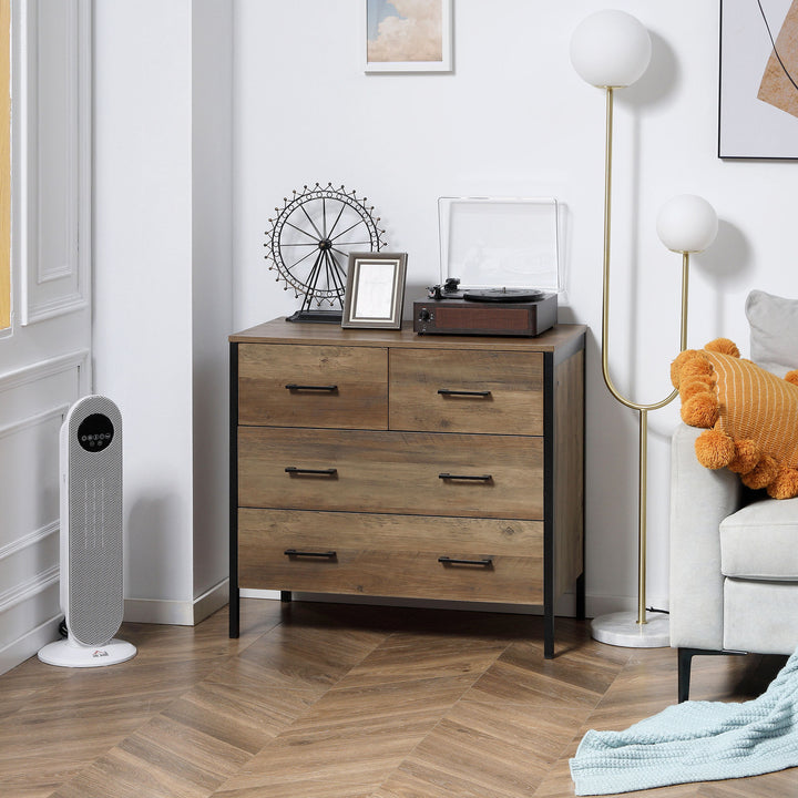 HOMCOM Dresser for Bedroom with 4 Drawers, Chest of Drawers with Metal Frame and Handles for Living Room, Hallway, Brown