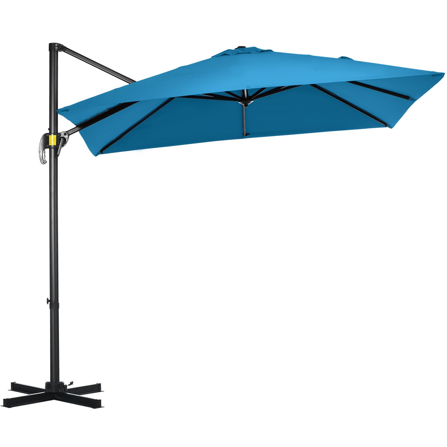 Outsunny 8' x 8' Square Patio Hanging Offset Umbrella with 360Â° Rotation, Aluminum Outdoor Cantilever Parasol with Crank & Tilt, Sun Canopy Shelter with Cross Base, Dark Blue