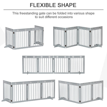 PawHut Freestanding Pet Gate 4 Panel Wooden Dog Barrier Folding Safety Fence with Support Feet for Doorway Stairs Light Grey