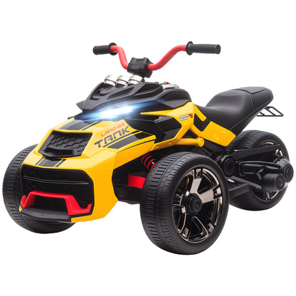 Qaba 12V Kids Ride On ATV with MP3 Player, Music, Horn, 2 Speeds, LED Lights, Gift for Boys & Girls Ages 3-8, Yellow