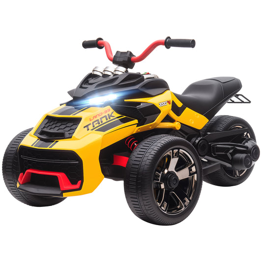 Qaba 12V Kids Ride On ATV with MP3 Player, Music, Horn, 2 Speeds, LED Lights, Gift for Boys & Girls Ages 3-8, Yellow
