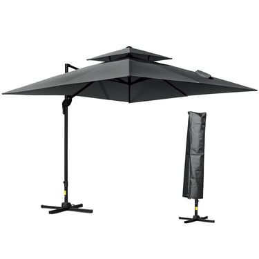 Outsunny 10' x 10' Cantilever Patio Umbrella, Double Top Square Offset Umbrella with 360° Rotation, 5 Adjustable Tilt Angles, Umbrella Cover, Aluminum Pole and Ribs, Charcoal Grey