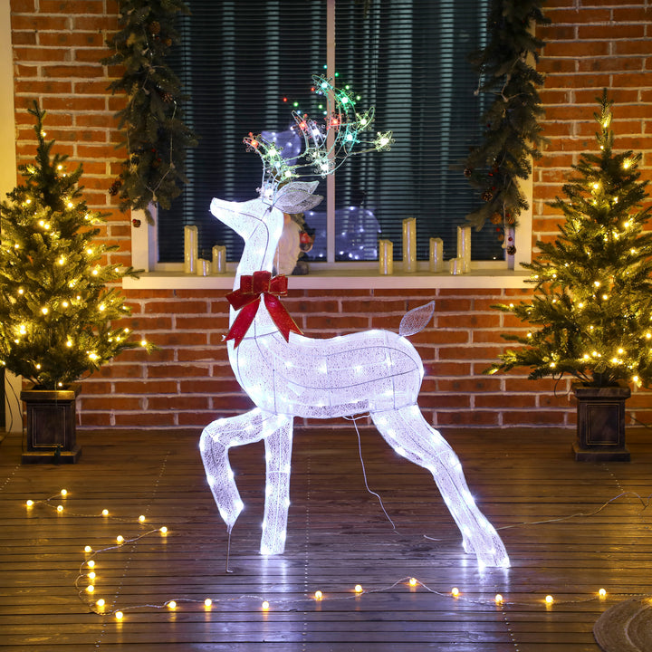 Outsunny 4.3FT Lighted Christmas Reindeer, Christmas Decor with RGB and Warm White LEDs, Stakes and Zip Ties, IP44 Waterproof
