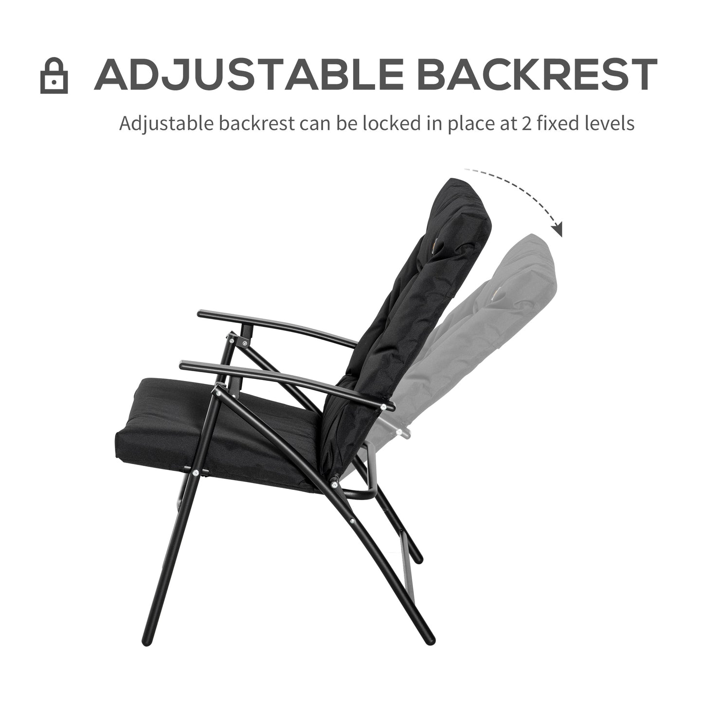 Outsunny Foldable Lounge Chair, Fabric Upholstered Recliner, Outdoor Lounger with Armrest, Metal Frame for Backyard, Blue