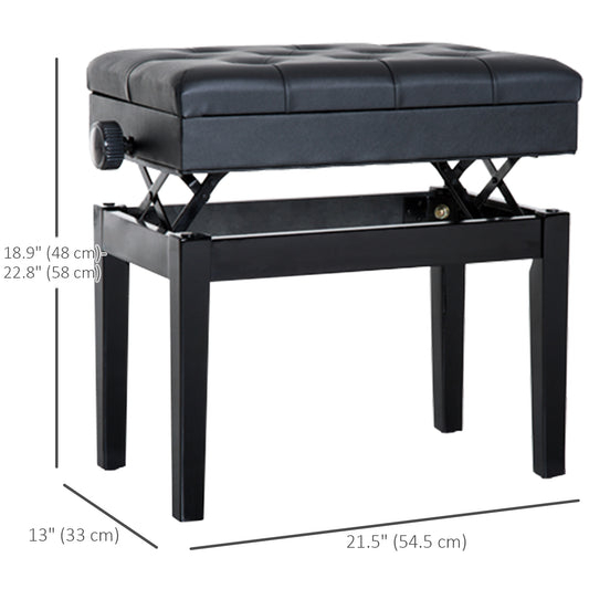 HOMCOM Adjustable Piano Bench with Storage and Soft PU Leather Padded, with Enough Music Storage Design, Black