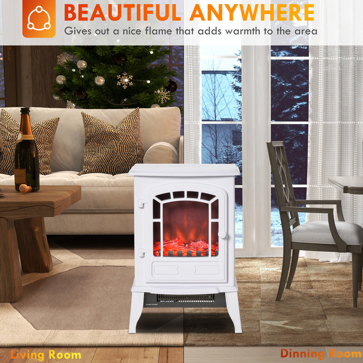 HOMCOM Electric Fireplace Heater, Freestanding Fireplace Stove with Realistic Flame Effect Overheat Protection 750W/1500W White
