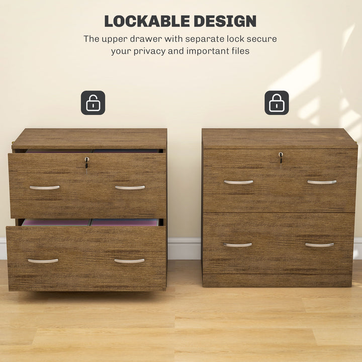 Vinsetto 2 Drawer File Cabinet with Lock, Office Filing Cabinet, Hanging Bar for Letter Size, Home Office, Grey