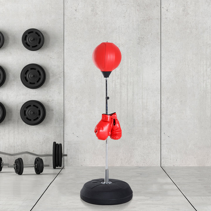 Soozier Boxing Bag with Stand, Freestanding Punching Bag with 49.6"-56.7" Adjustable Height, Fillable Base, Air Pump and Gloves