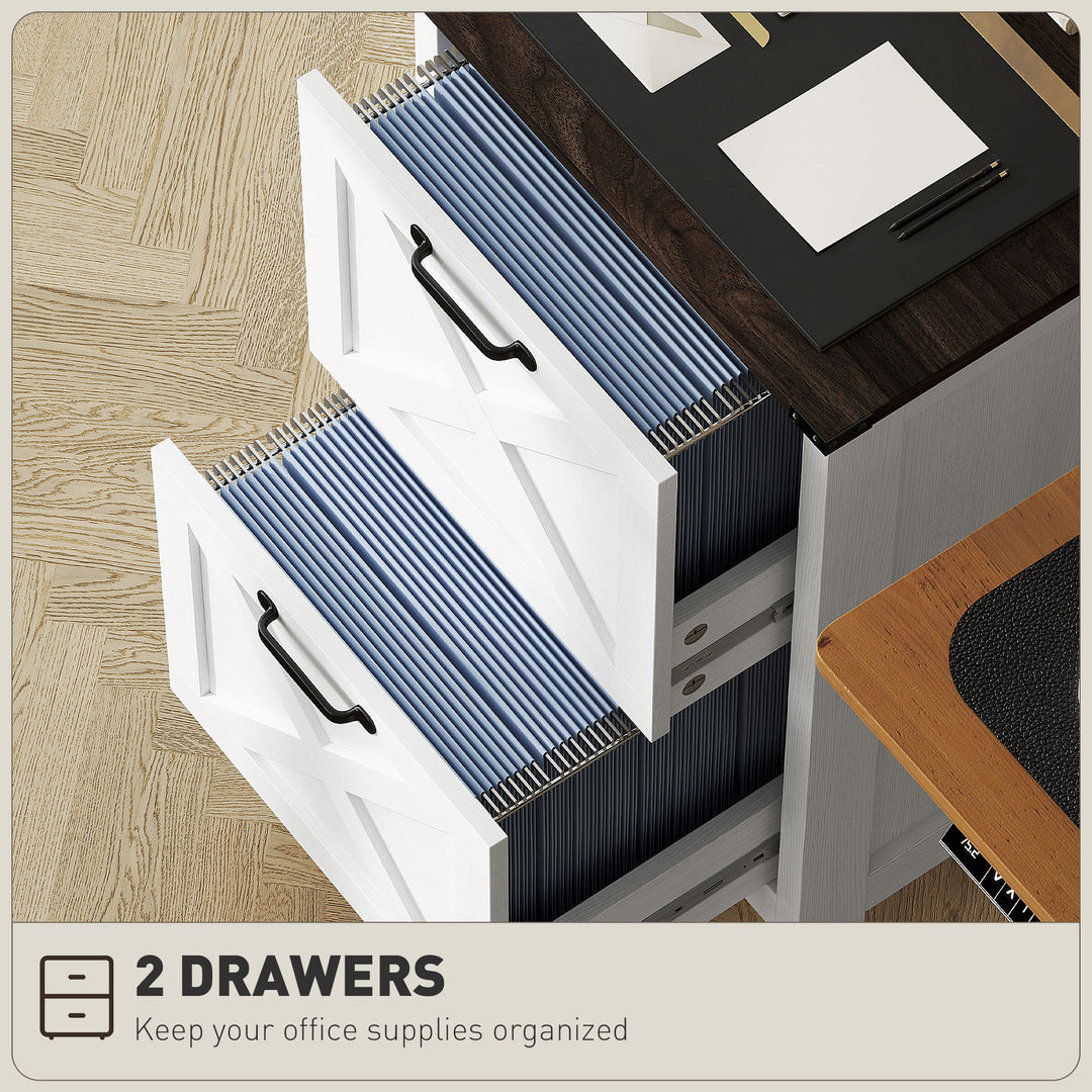 HOMCOM Vertical Filing Cabinet with 2 Drawers, Rustic Farmhouse Office Storage Cabinet for A4, Letter Size, Rustic Brown