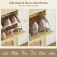 HOMCOM 4 Flip-Drawer Shoe Cabinet, Shoe Storage Cabinet with Rattan Doors and Adjustable Shelves, Holds 16 Pairs, Natural