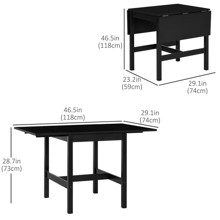 HOMCOM Solid Wood Kitchen Table, Farmhouse Drop Leaf Tables for Small Spaces, Folding Dining Table, Black