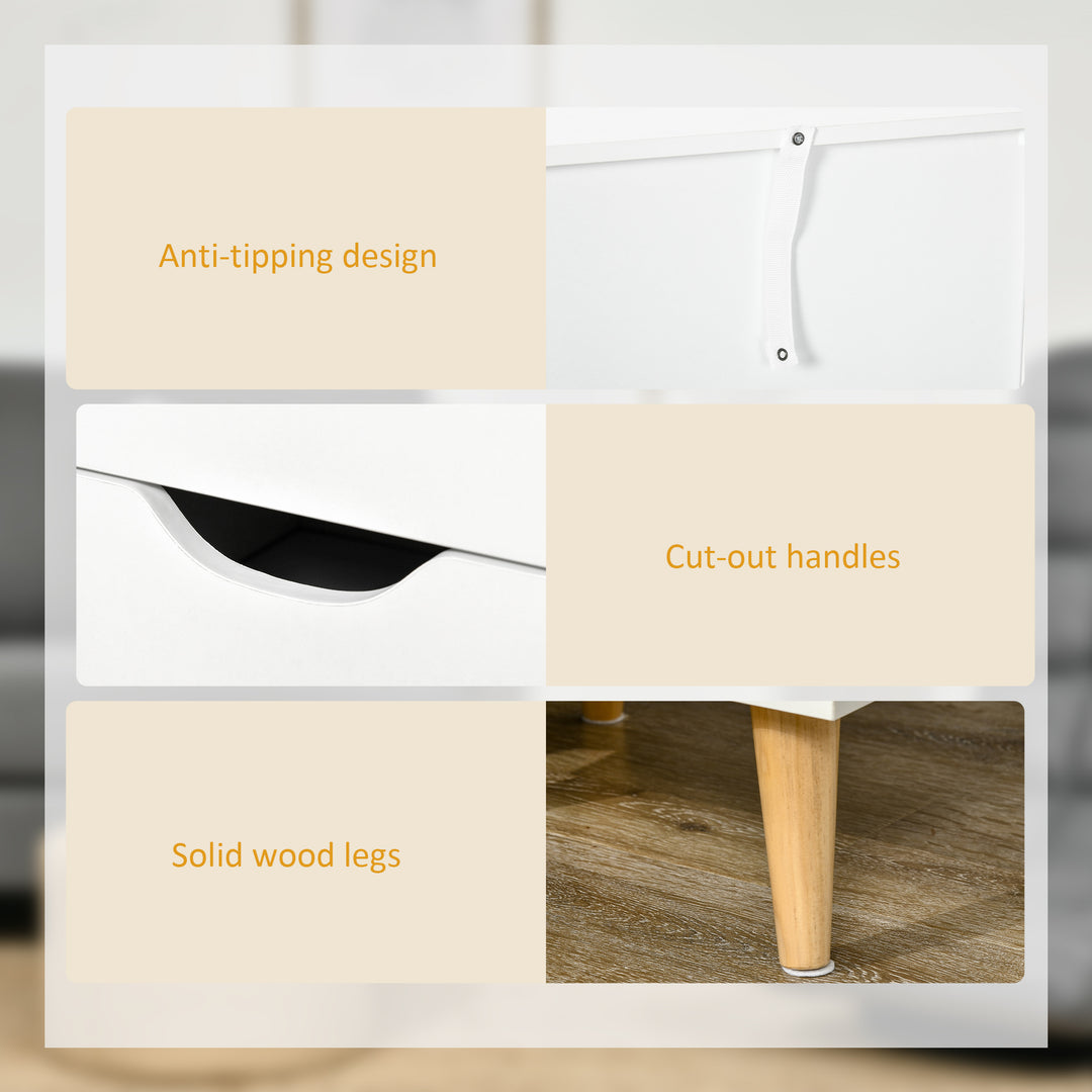 HOMCOM Bedside Table, Modern Nightstand with 3 Drawers, Side End Table with Wood Legs for Living Room, Bedroom, White