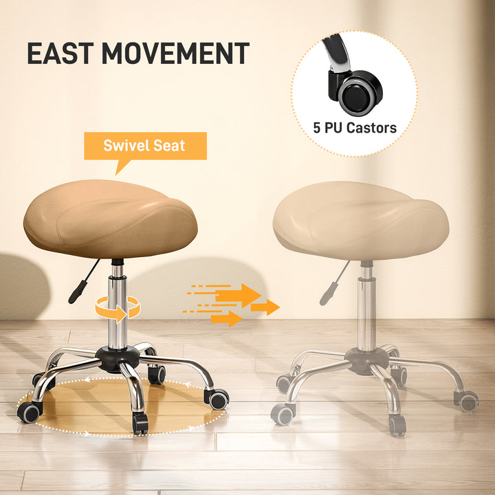 HOMCOM Saddle Stool, Height Adjustable Rolling Salon Chair with PU Leather for Massage, Spa, Clinic, Beauty and Tattoo, White