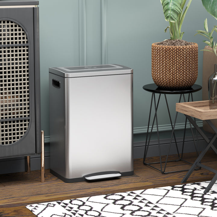 HOMCOM 2 x 20 Liter Garbage Bin, Stainless Steel Garbage Can with Soft-Close Lid and Removable Inner Buckets, Silver