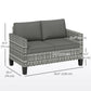 Outsunny 2 Seat Patio Loveseat Deluxe Wicker Sofa Chair Outdoor Rattan Furniture Couch All Weather with Cushion for Balcony, Deck, Garden and Poolside, Grey