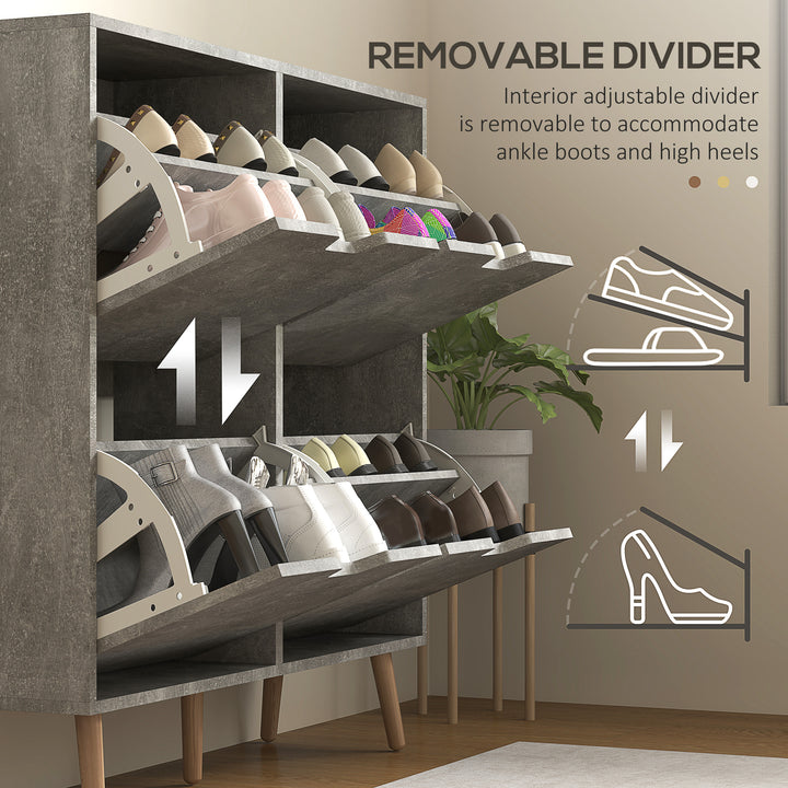 HOMCOM Shoe Storage Cabinet with 4 Flip Drawers and Adjustable Shelf, Shoe Cabinet for 8-16 Pairs of Shoes, Natural