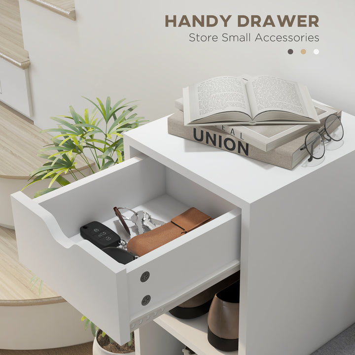 HOMCOM Upholstered Shoe Storage Bench w/ Seat, Entrance Bench w/ Drawer and 6 Open Shelves for Hallway, White