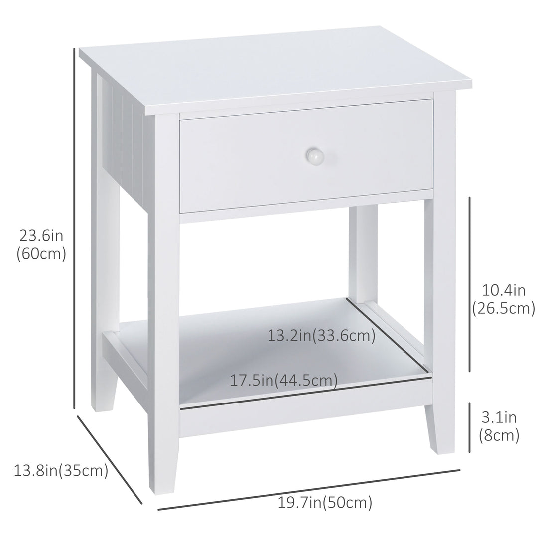 HOMCOM Modern Style Nightstand, Small End Table with Drawer and Storage Shelf for Bedroom, Living Room, White