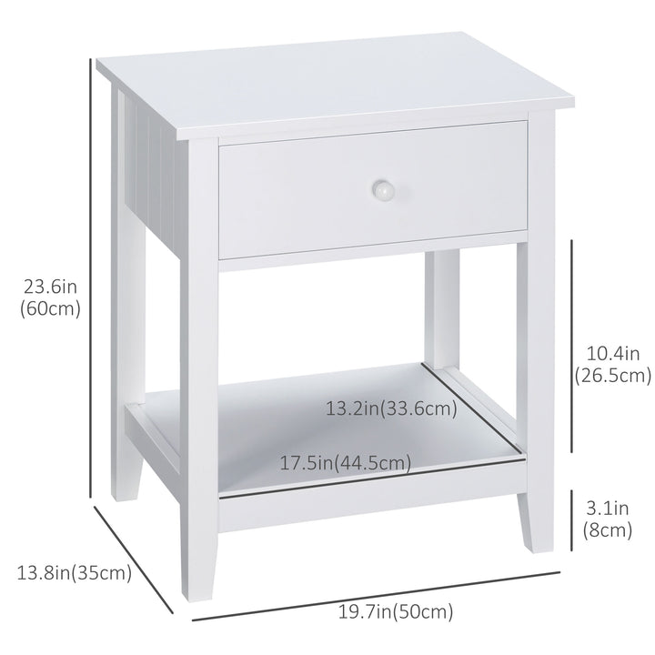 HOMCOM Modern Style Nightstand, Small End Table with Drawer and Storage Shelf for Bedroom, Living Room, White