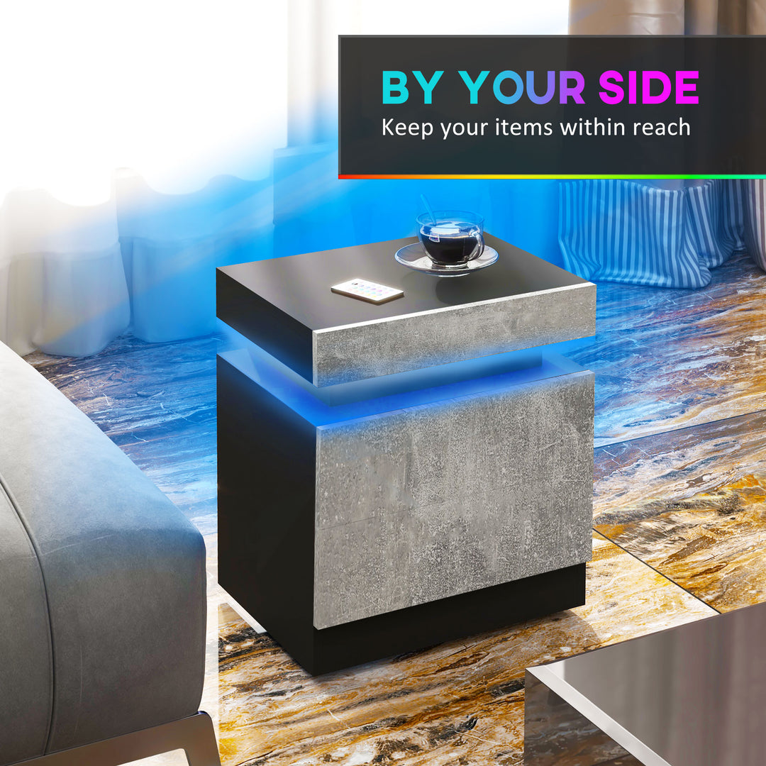 HOMCOM Nightstand, Bedside Table with LED Lights and 2 Drawers for Bedroom, Living Room, White