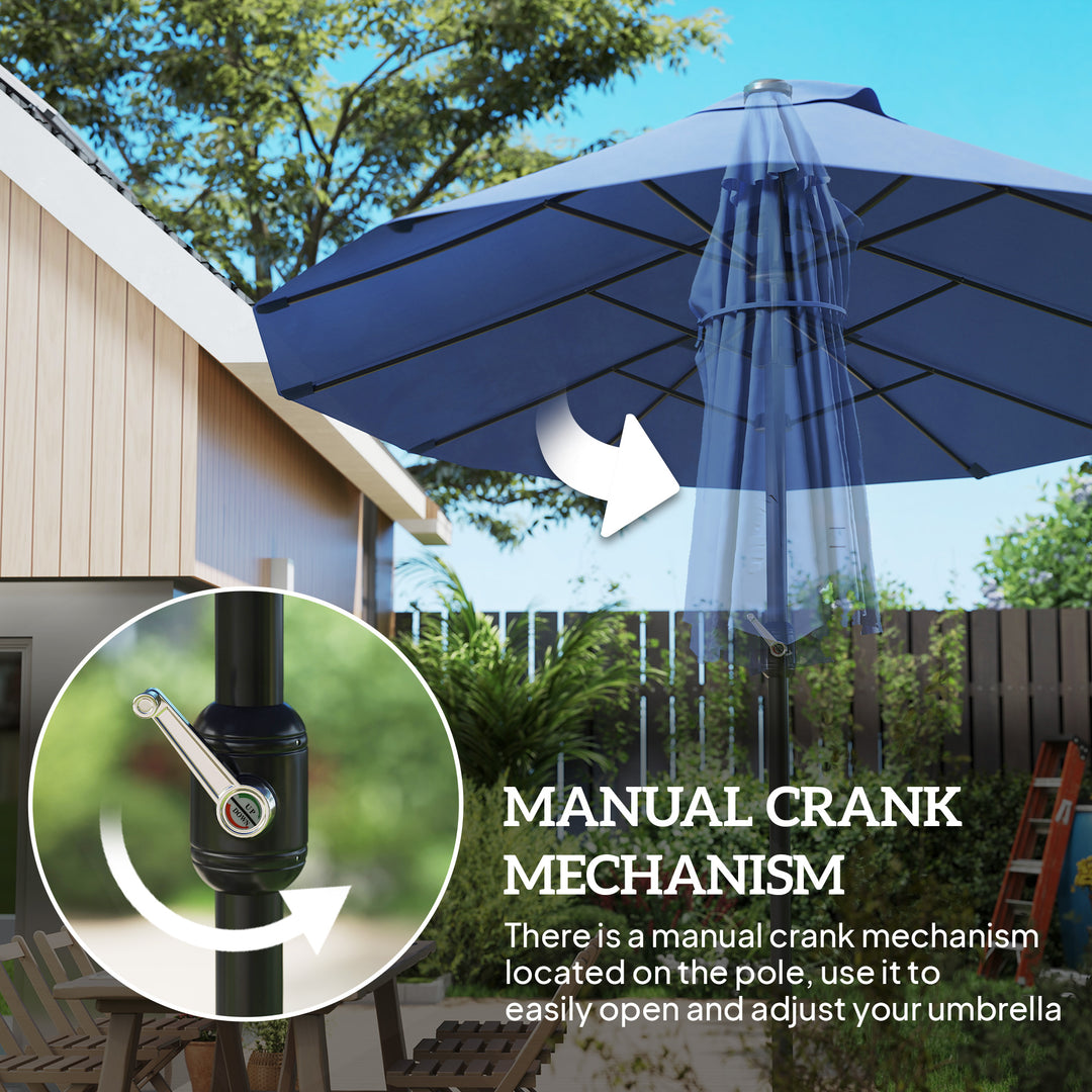 Outsunny 15ft Double-sided Patio Umbrella with Twin Canopy, Extra Large Outdoor Parasol with Crank for Pool, Deck, Market, Blue