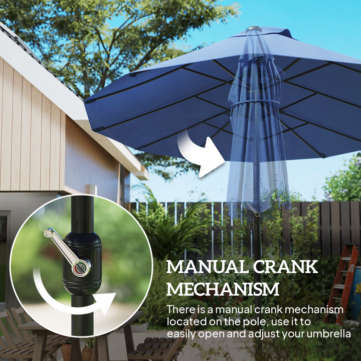 Outsunny 15ft Double-sided Patio Umbrella with Twin Canopy, Extra Large Outdoor Parasol with Crank for Pool, Deck, Market, Blue
