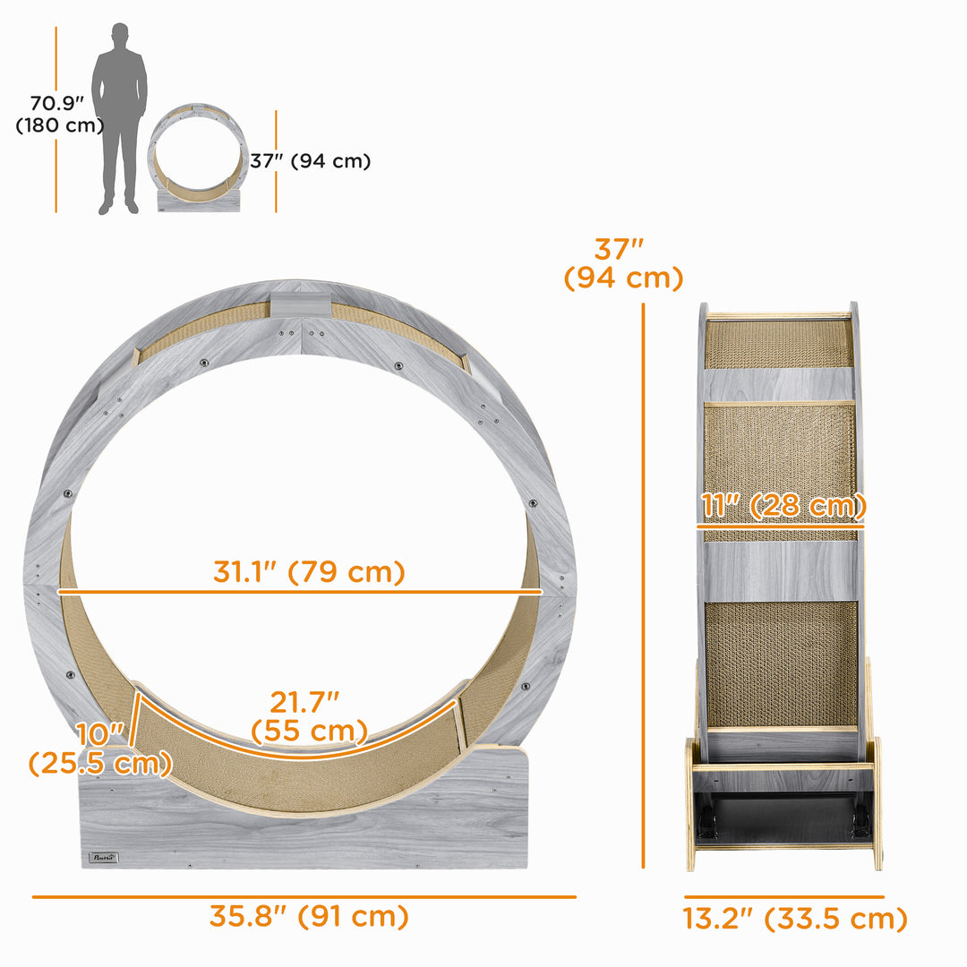 PawHut 36" Cat Wheel for Indoor Cats with Brake, Scratching Pads, Oak