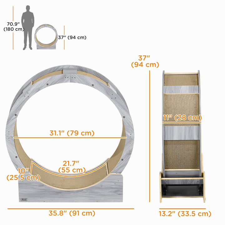 PawHut 36" Cat Wheel for Indoor Cats with Brake, Scratching Pads, Oak