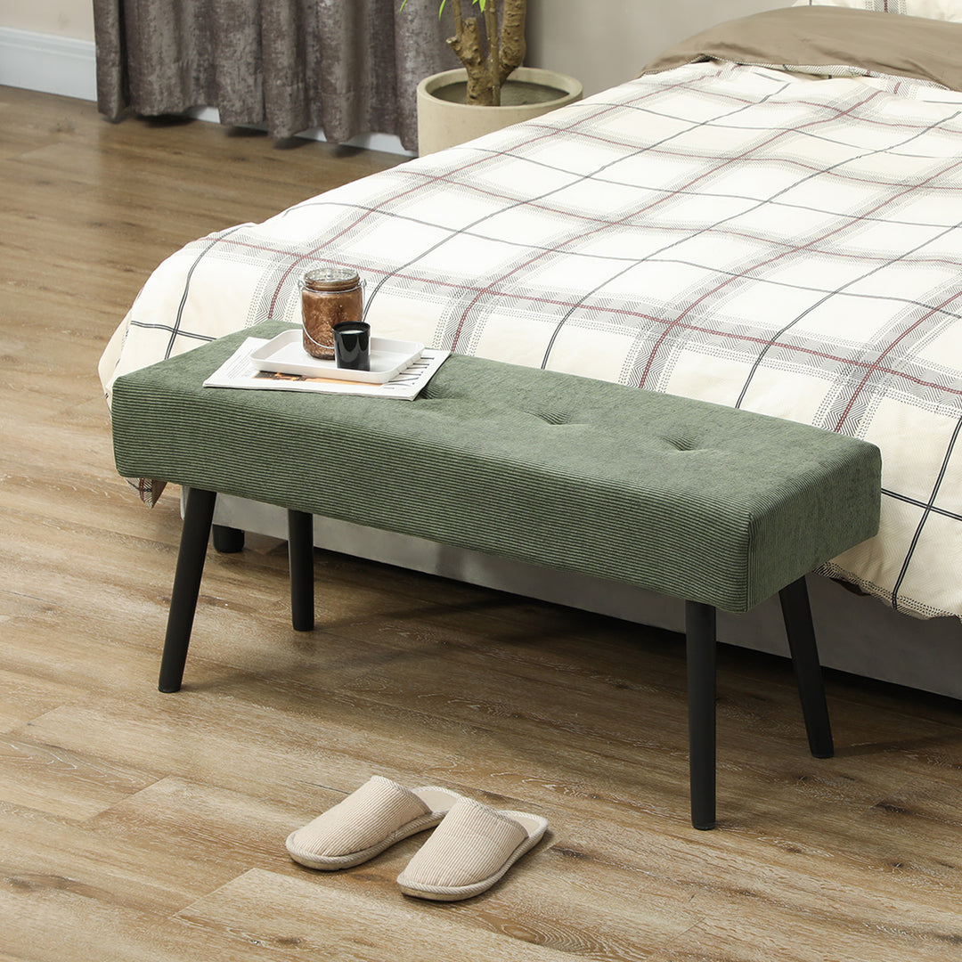 HOMCOM 39" Upholstered Ottoman Bench, Corduroy Entryway Bedroom Bench with Padded Seat and Steel Legs for Bedroom, Green