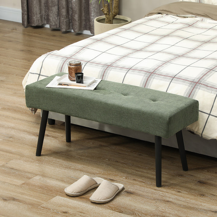 HOMCOM 39" Upholstered Ottoman Bench, Corduroy Entryway Bedroom Bench with Padded Seat and Steel Legs for Bedroom, Green