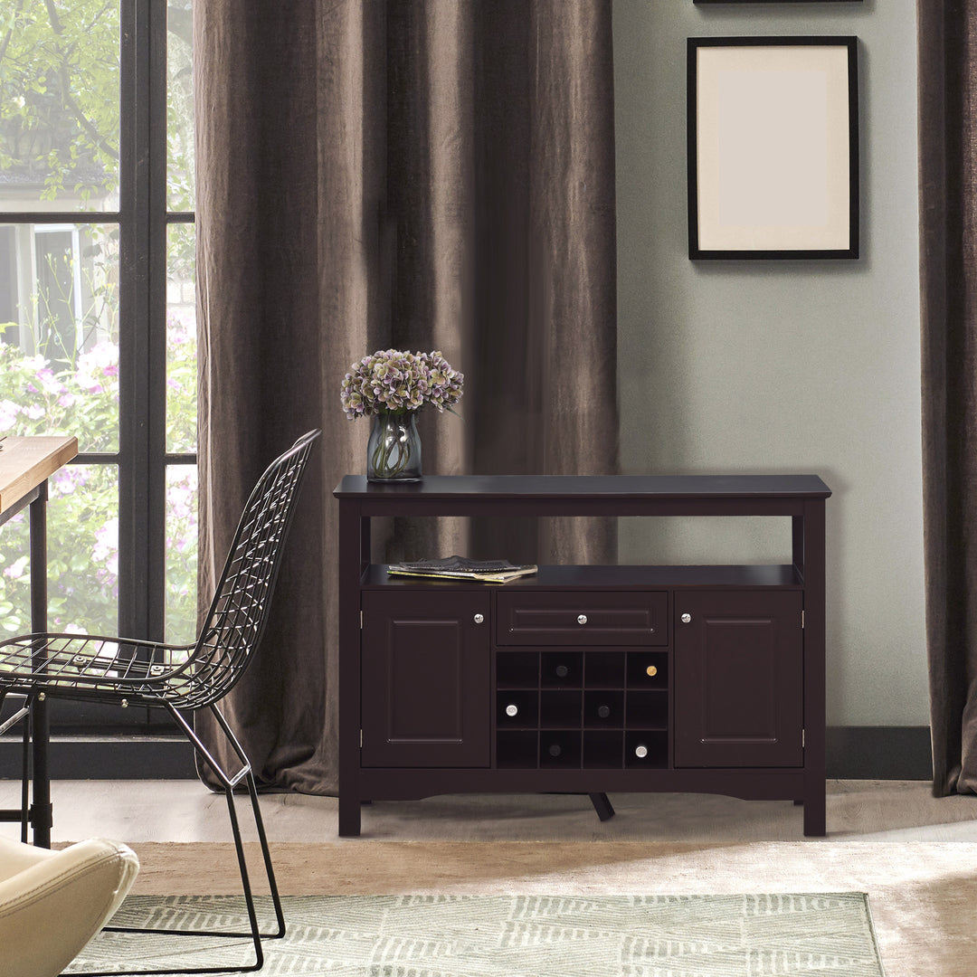 HOMCOM Modern Kitchen Buffet Bar Cabinet Storage Sideboard Dining Server with Drawer & 12-Bottle Wine Rack for Living Room, Espresso