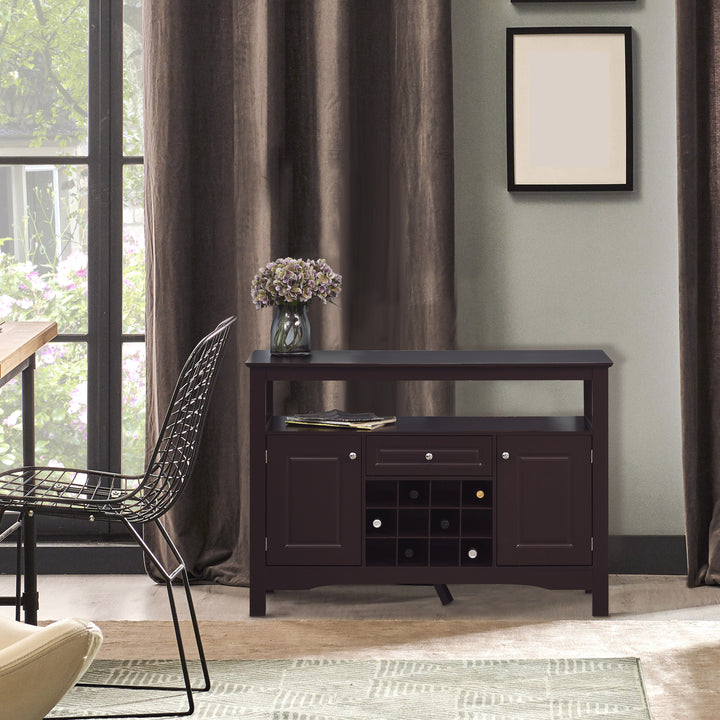 HOMCOM Modern Kitchen Buffet Bar Cabinet Storage Sideboard Dining Server with Drawer & 12-Bottle Wine Rack for Living Room, Espresso