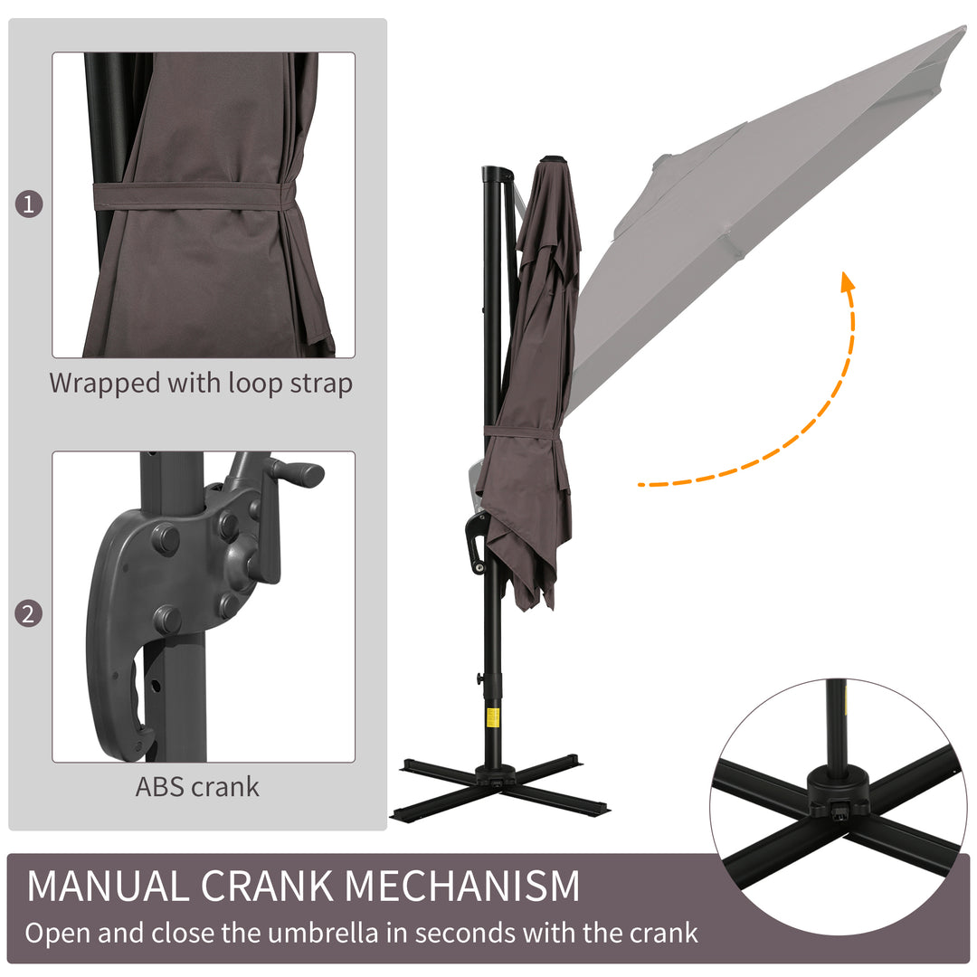 Outsunny 8'x8' Square Patio Hanging Offset Umbrella, Outdoor Cantilever Parasol w/ Cross Base, Cream White