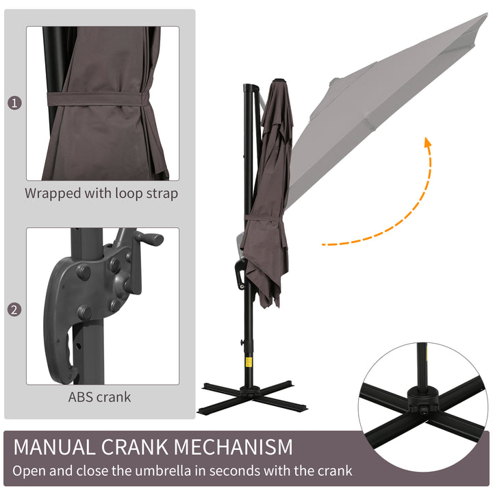 Outsunny 8'x8' Square Patio Hanging Offset Umbrella, Outdoor Cantilever Parasol w/ Cross Base, Cream White