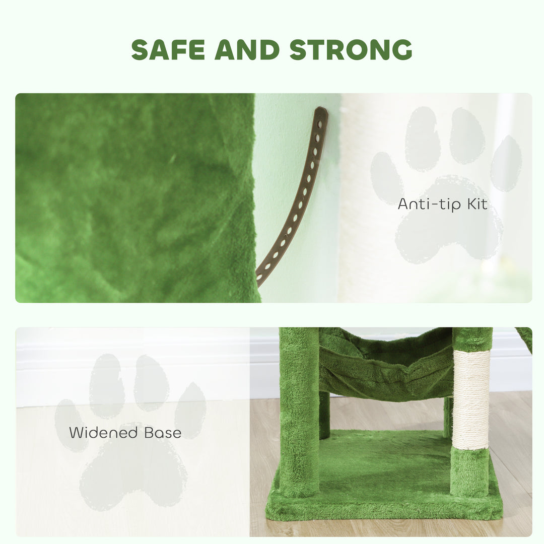 PawHut Cat Tree, 70" Multi-Level Cat Tower with 2 Condos, 2 Perches, Hammock, Toy Balls, Scratching Posts and Board, Green