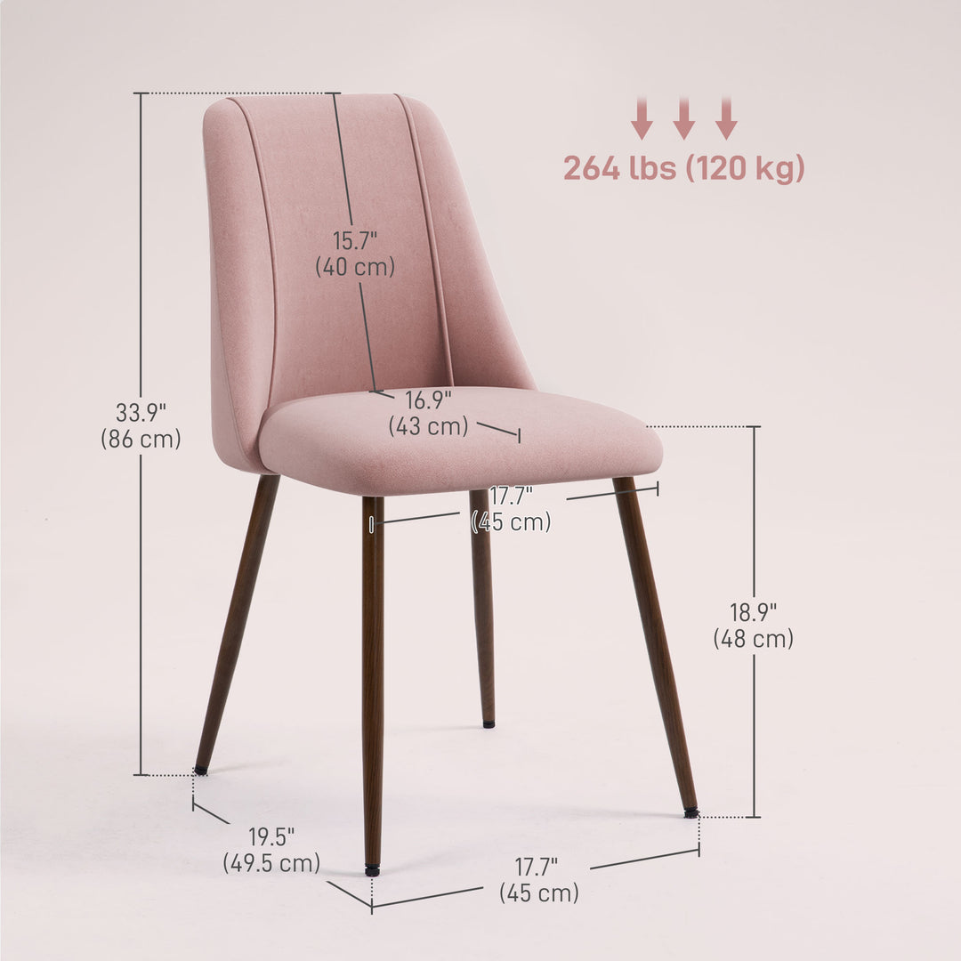 HOMCOM Upholstered Dining Chairs Set of 4, Velvet Accent Chair with Back and Wood-grain Steel Leg for Kitchen, Grey