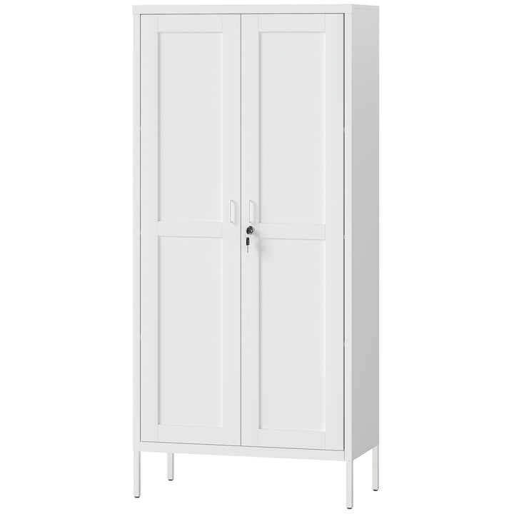 HOMCOM Office Storage Cabinet, Lockable Filing Cabinet with 3 Adjustable Shelves and 2 Doors for Home Office, Garage, White