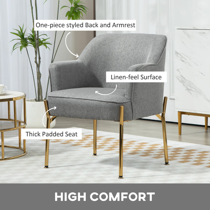 HOMCOM Fabric Armchair, Modern Accent Chair with Metal Legs for Living Room, Bedroom, Home Office, Cream White