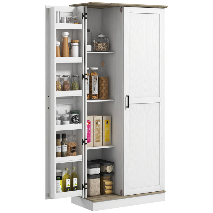 HOMCOM 70" Tall Kitchen Pantry Cabinet with Door Shelves and Adjustable Shelves, Black Wood Grain