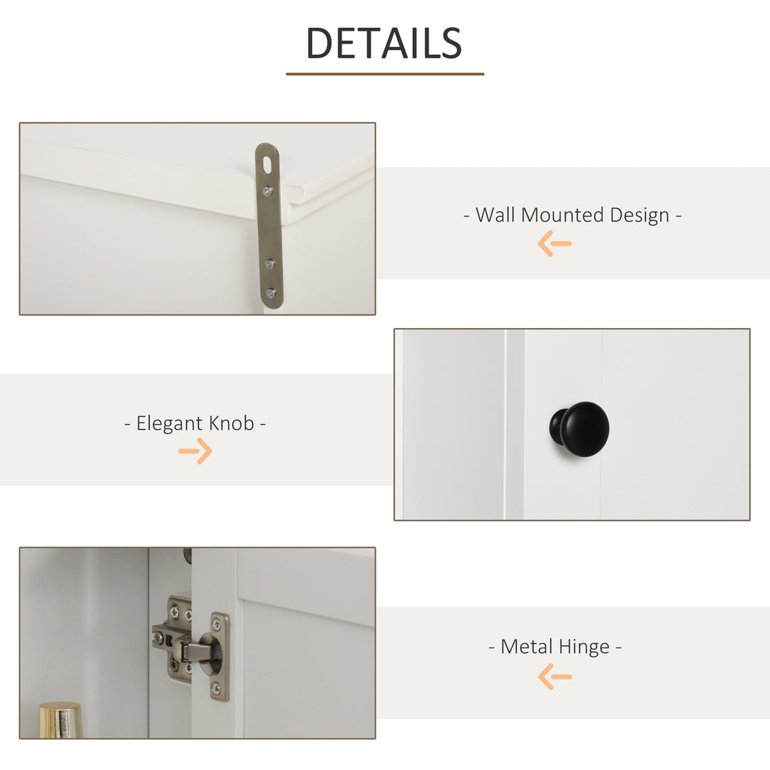 HOMCOM Bathroom Wall Cabinet, Wall Mounted Medicine Cabinet with 3 Open Shelves and Storage Cupboard for Laundry Room, White