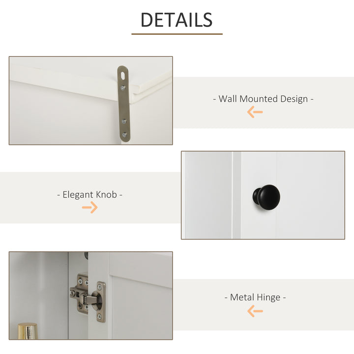 HOMCOM Bathroom Wall Cabinet, Wall Mounted Medicine Cabinet with 3 Open Shelves and Storage Cupboard for Laundry Room, White