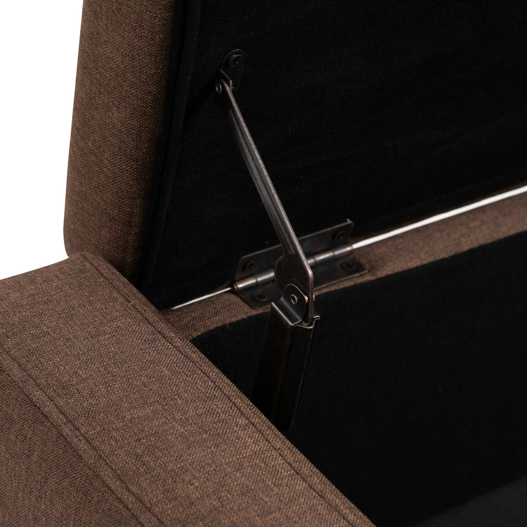 HOMCOM Storage Ottoman Bench, Linen Upholstered Bench with Tufted Design, Brown